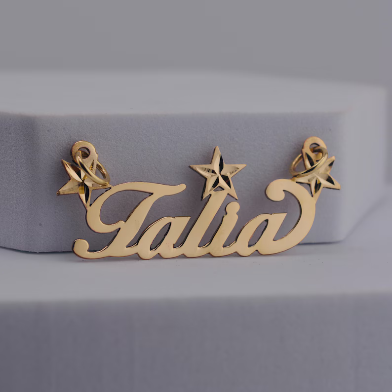 Triple Star Double Layer Gold Plated Custom Name Necklace