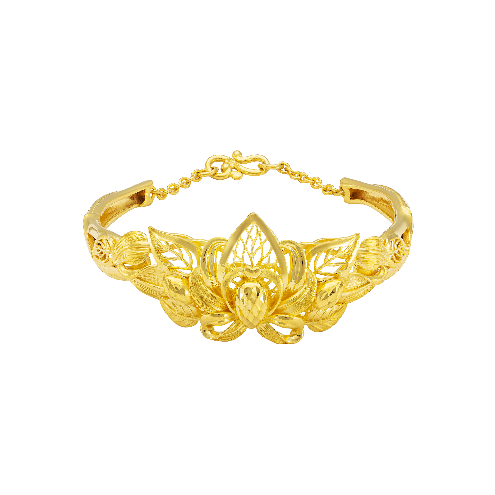 Gold Plated Leaves And Nut Bangle Bracelet