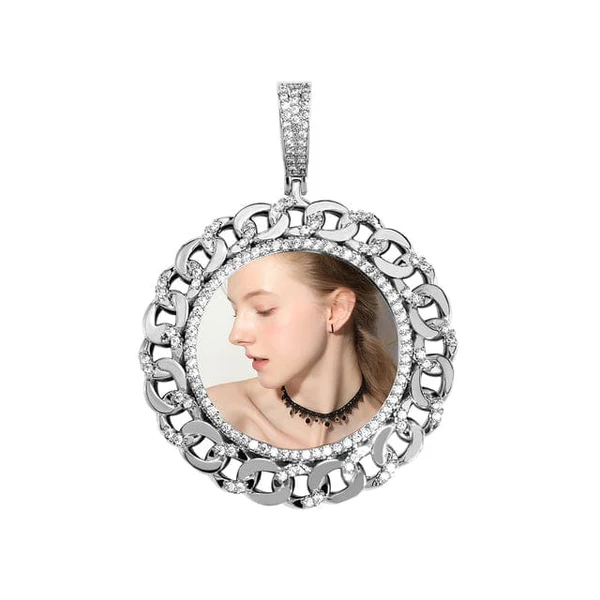 Personalized Round Photo Pendant Necklace With Rope Chain