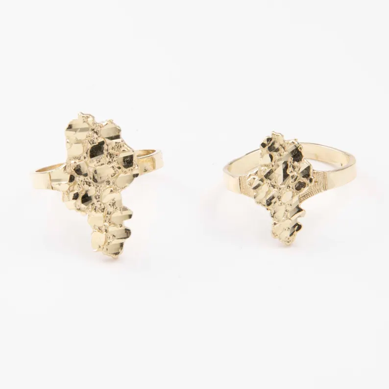 Gold Plated Diamond Cut Nugget Ring Engraved Ring