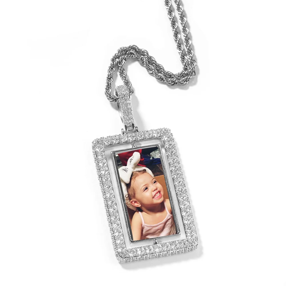 Rotating Double-Sided Square Pendant Personalized Photo Necklace
