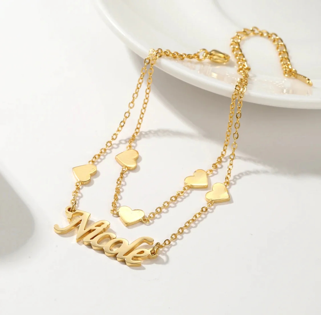 Personalized Heart Love Pendants Double Layer Custom Name Bracelet