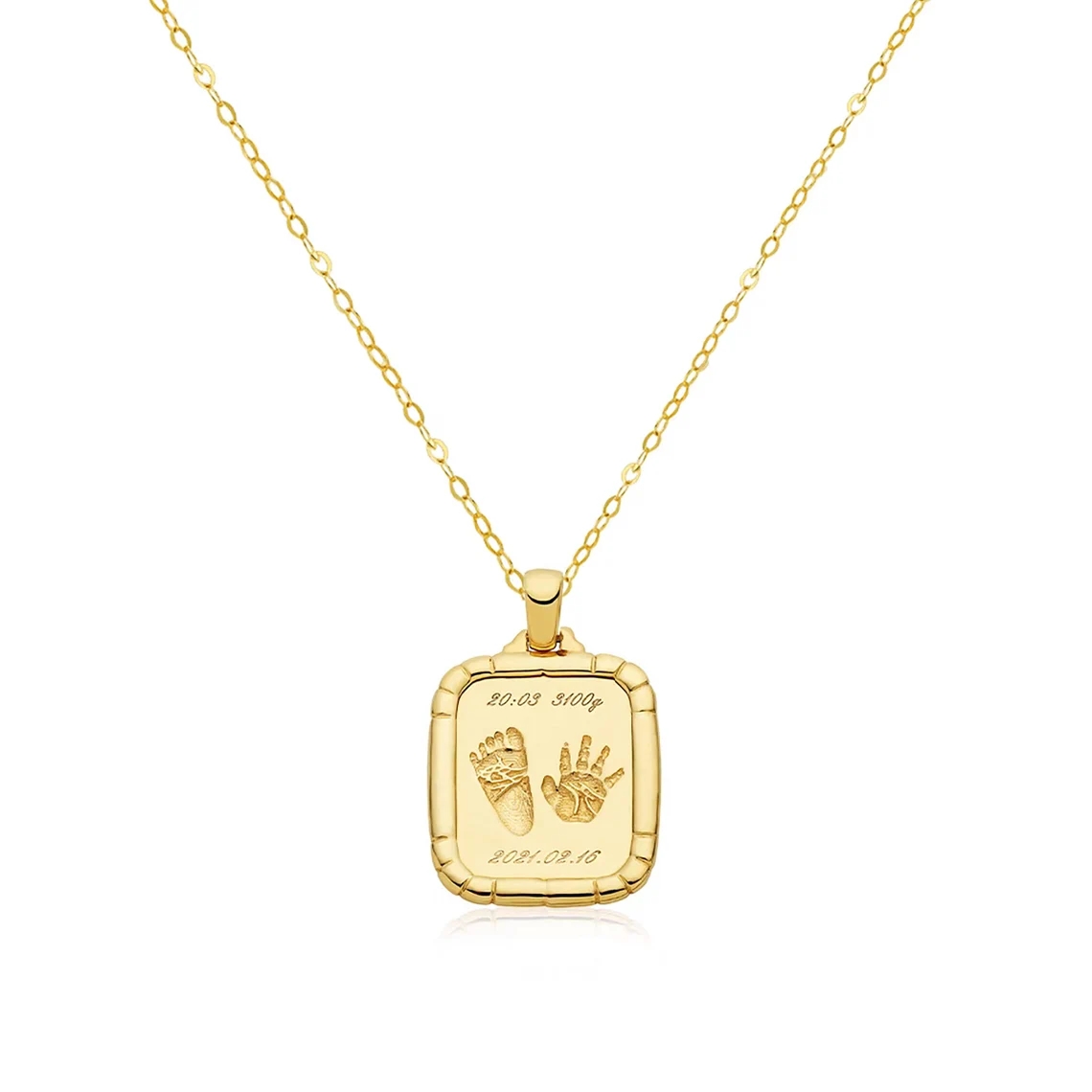 Baby Footprint and Handprint Personalized Engraved Necklace With Birthstone