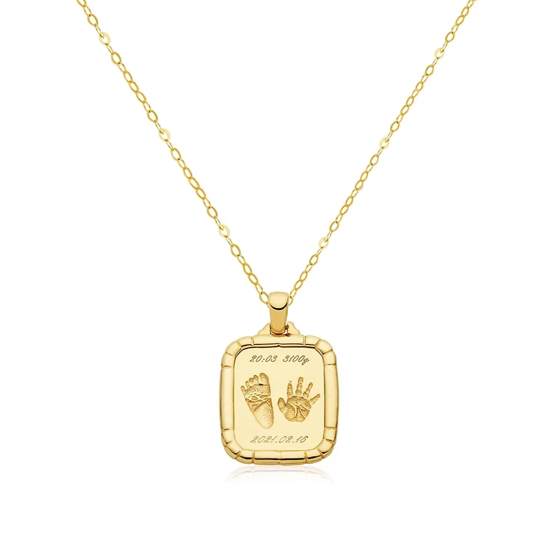 Baby Footprint and Handprint Personalized Engraved Necklace With Birthstone