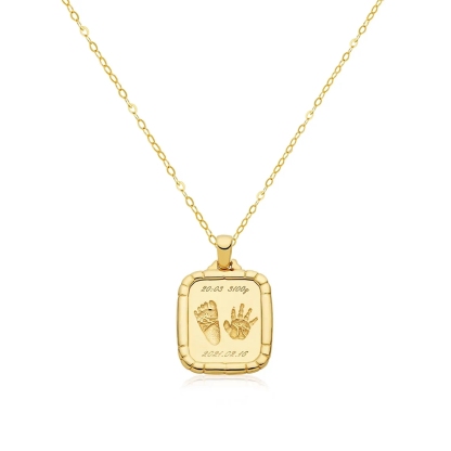 Baby Footprint and Handprint Personalized Engraved Necklace With Birthstone