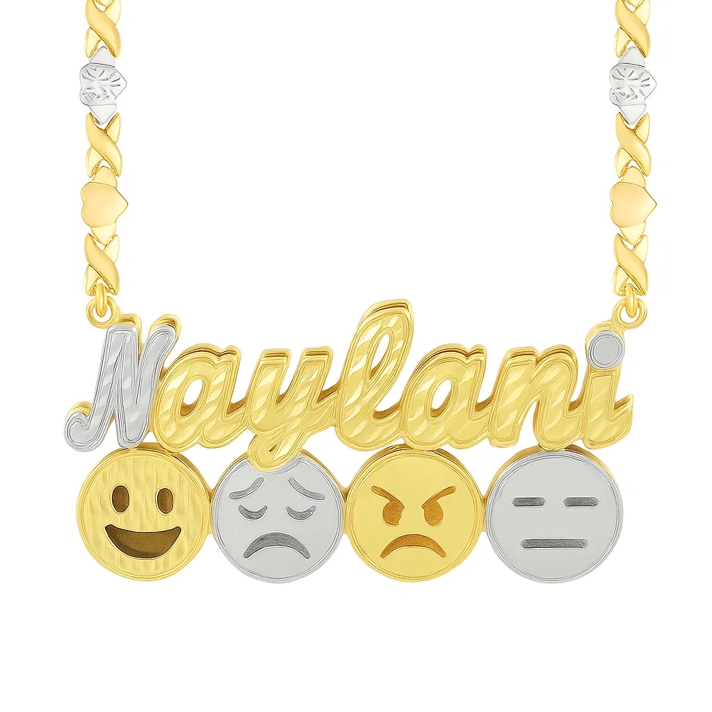 Double Layer Two Tone Personalized Custom Emoji Name Necklace XOXO Chain Necklace