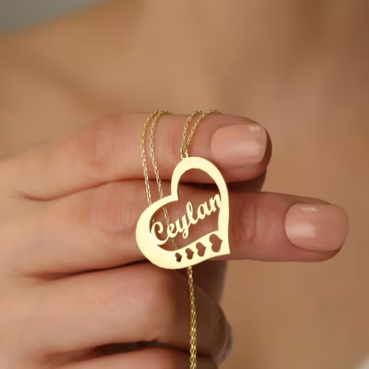 Gold Plated Love Heart Nameplate Personalized Custom Name Necklace