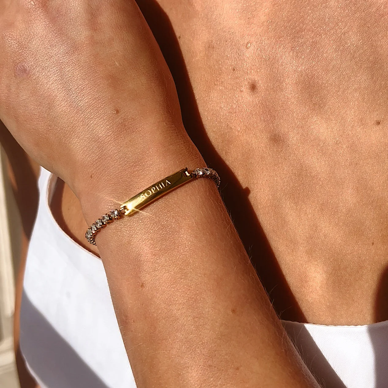 Cubic Zirconia Classic Tennis Personalized Name Bracelet