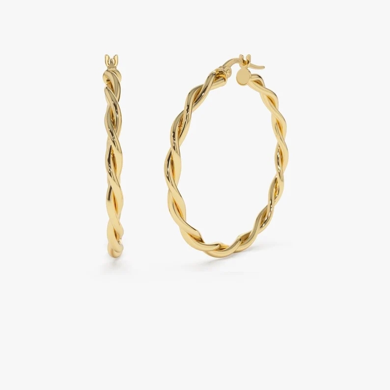 Gold Plated Hoop Earrings Twist Hoop Earrings 60mm