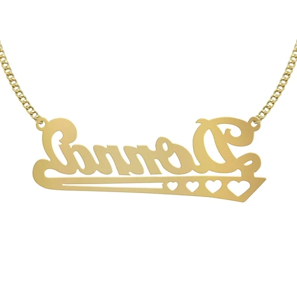 Personalized Diamond Cut Heart Name Plate Gold Plated Custom Name Necklace