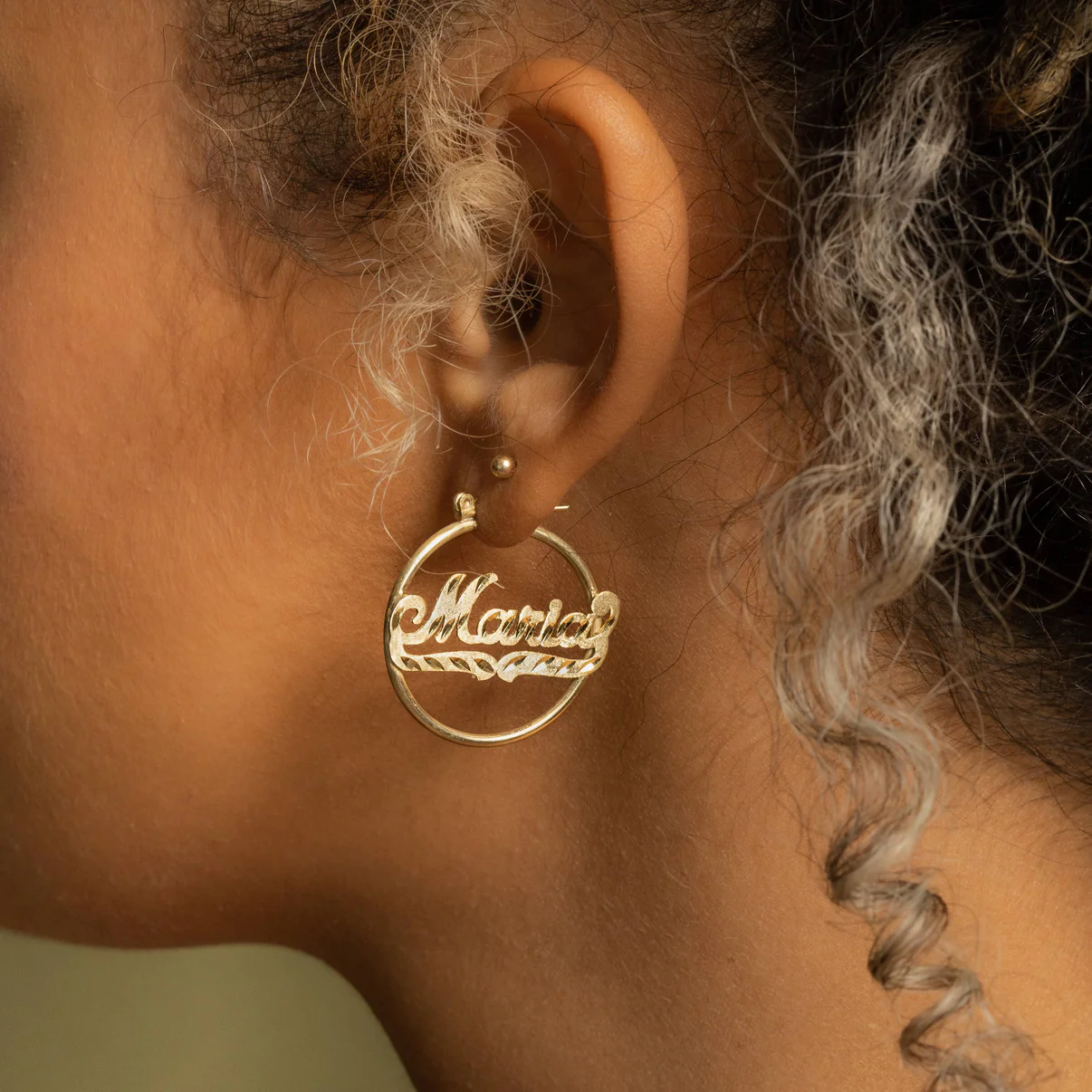 14k Gold Plated Diamond Cut Name Earrings Personalized Hoop Name Earrings