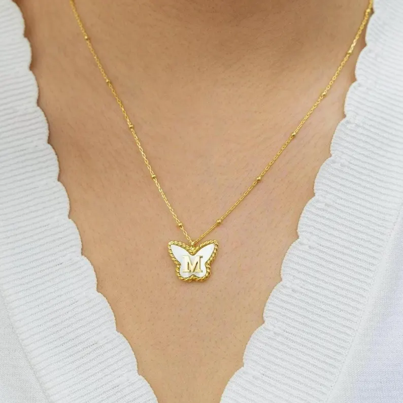 Personalized Initial Necklace Butterfly Pendant Necklace