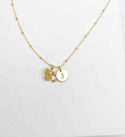 Gold Plated Initial Pendant and Butterfly Pendant Necklace