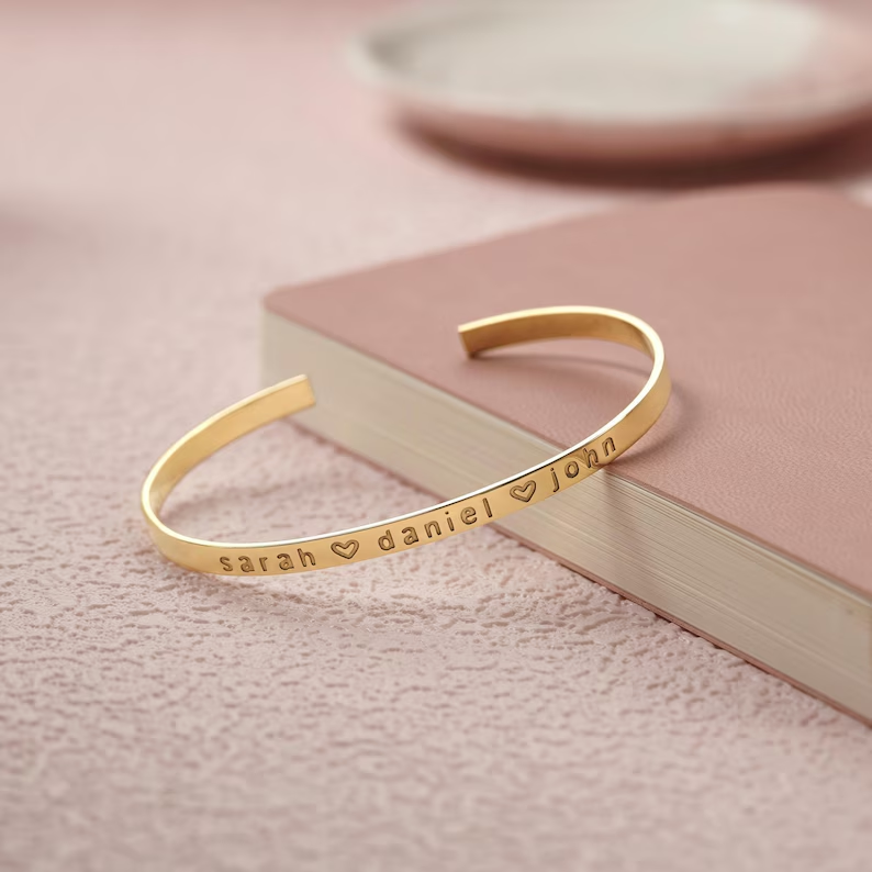 Personalized Gold Plated Engraved Bangle Bracelet Family Gift