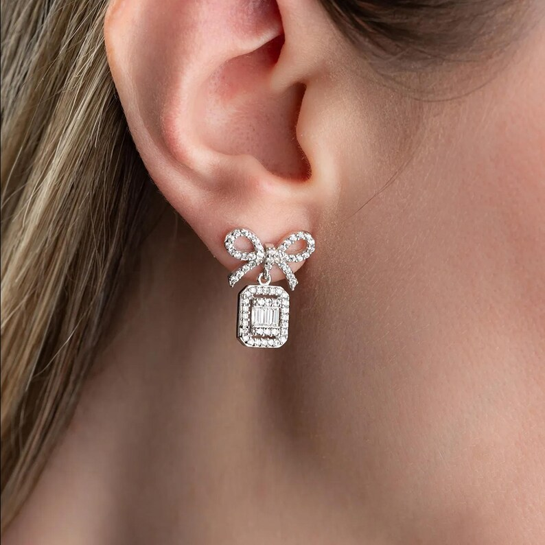 Shiny Bow Earrings CZ Studs Earrings 