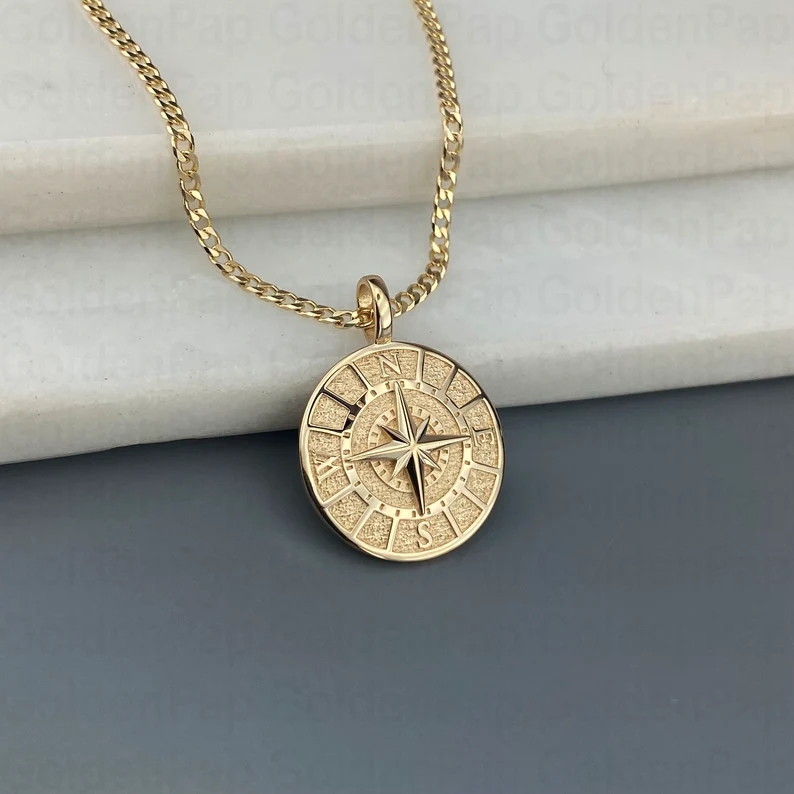 14K Gold Plated Compass Pendant Necklace