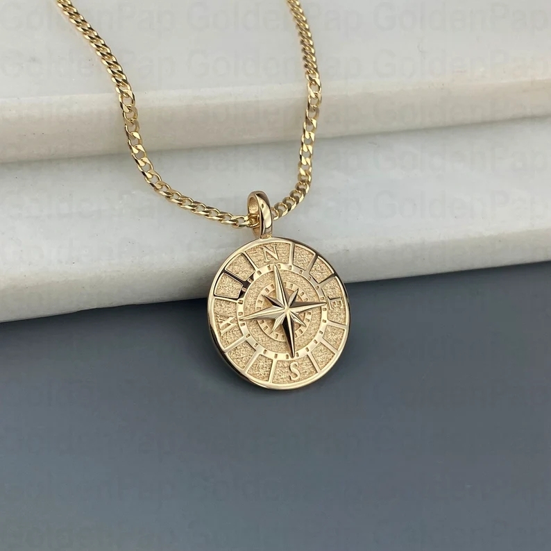 14K Gold Plated Compass Pendant Necklace