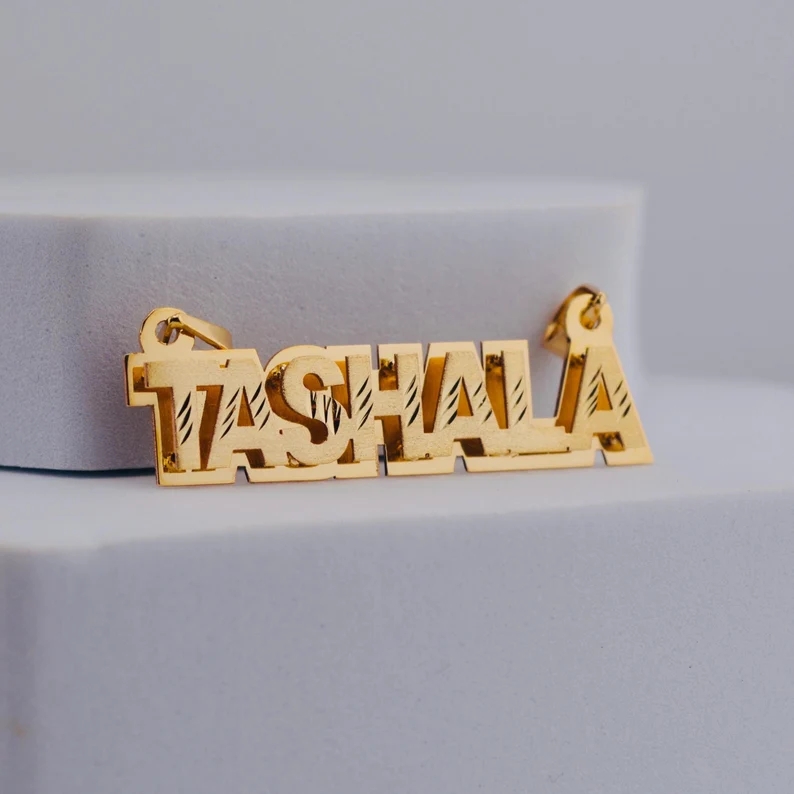  Personalized Double Plated Name Necklace 3D Nameplate Necklace
