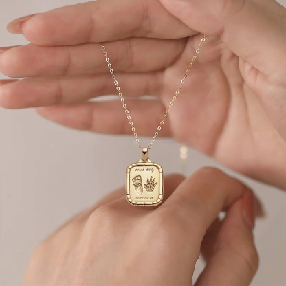Baby Footprint and Handprint Personalized Engraved Necklace With Birthstone