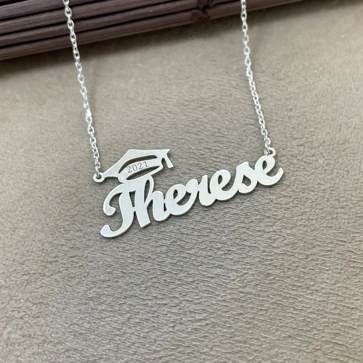 Custom Graduation Name Necklace Graduate Cap Pendant Necklace