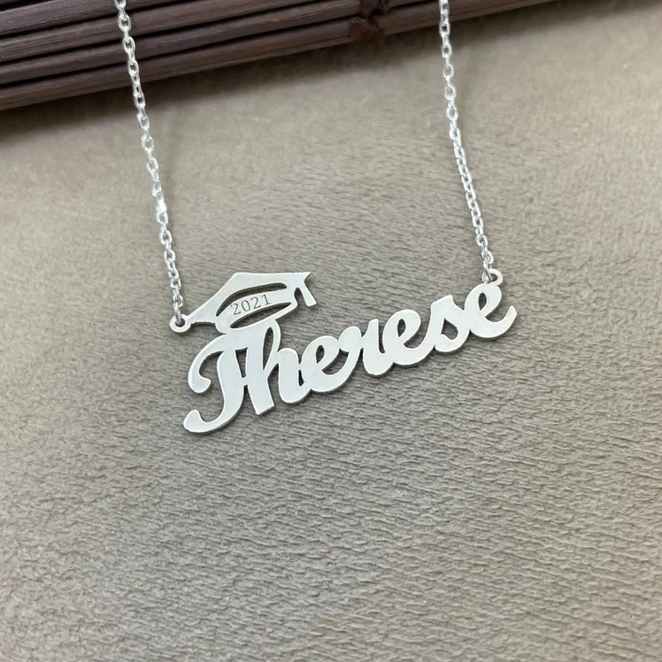 Custom Graduation Name Necklace Graduate Cap Pendant Necklace