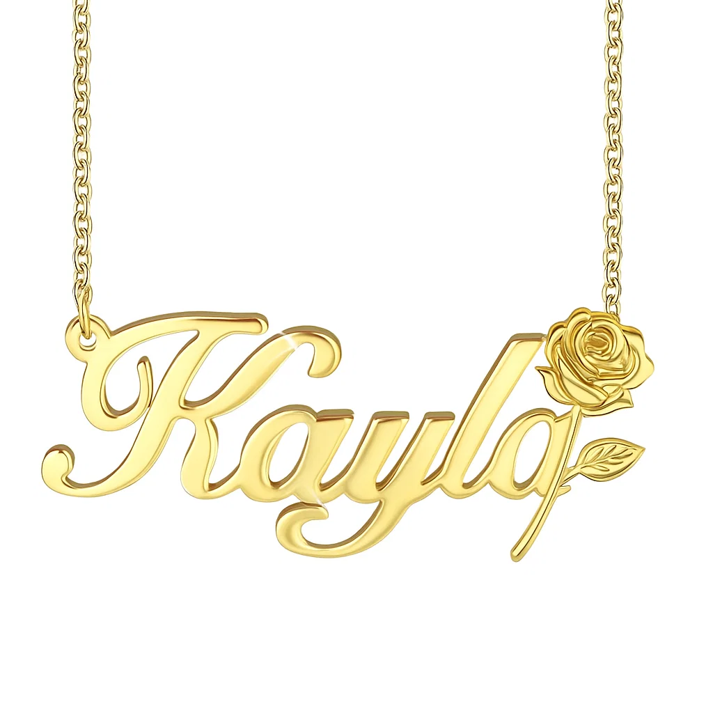 Gold Plated Elegant Rose Nameplate Pendant Personalized Name Necklace