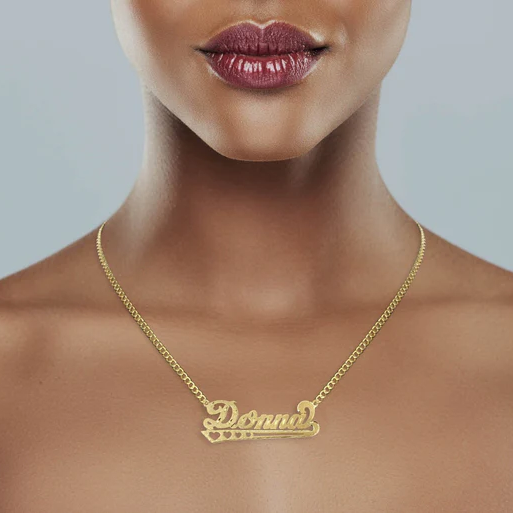 Personalized Diamond Cut Heart Name Plate Gold Plated Custom Name Necklace