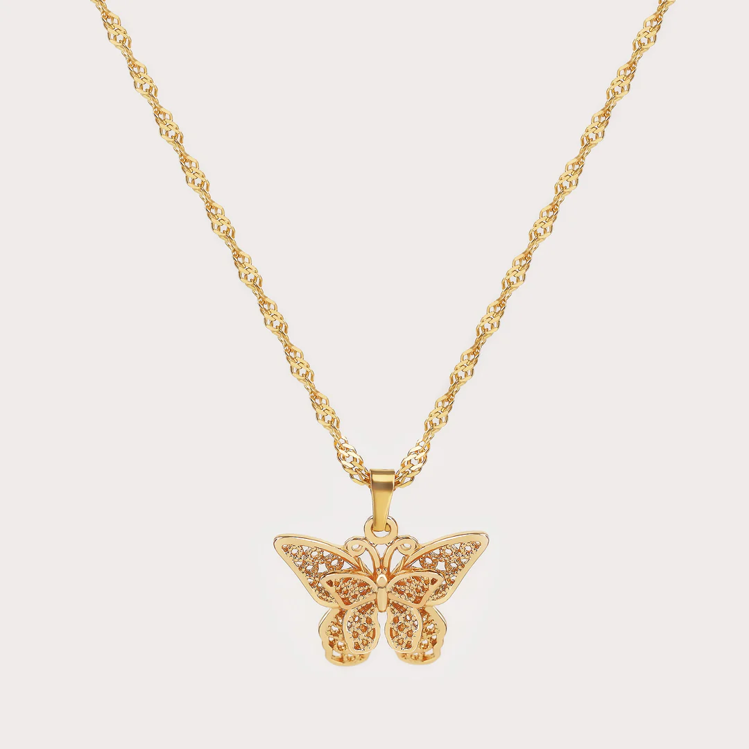 Gold Plated Doule Layer Butterfly Pendant Necklace