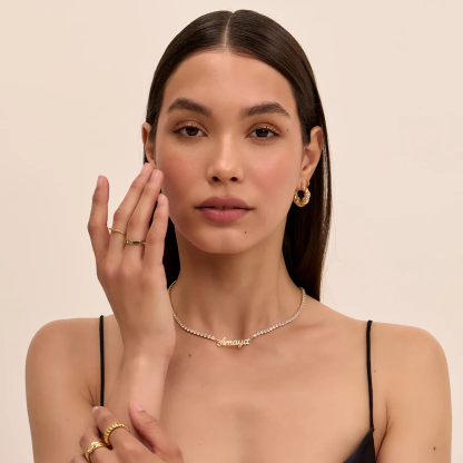 Tennis Chain Personalized Nameplate Pendant Custom Name Necklace