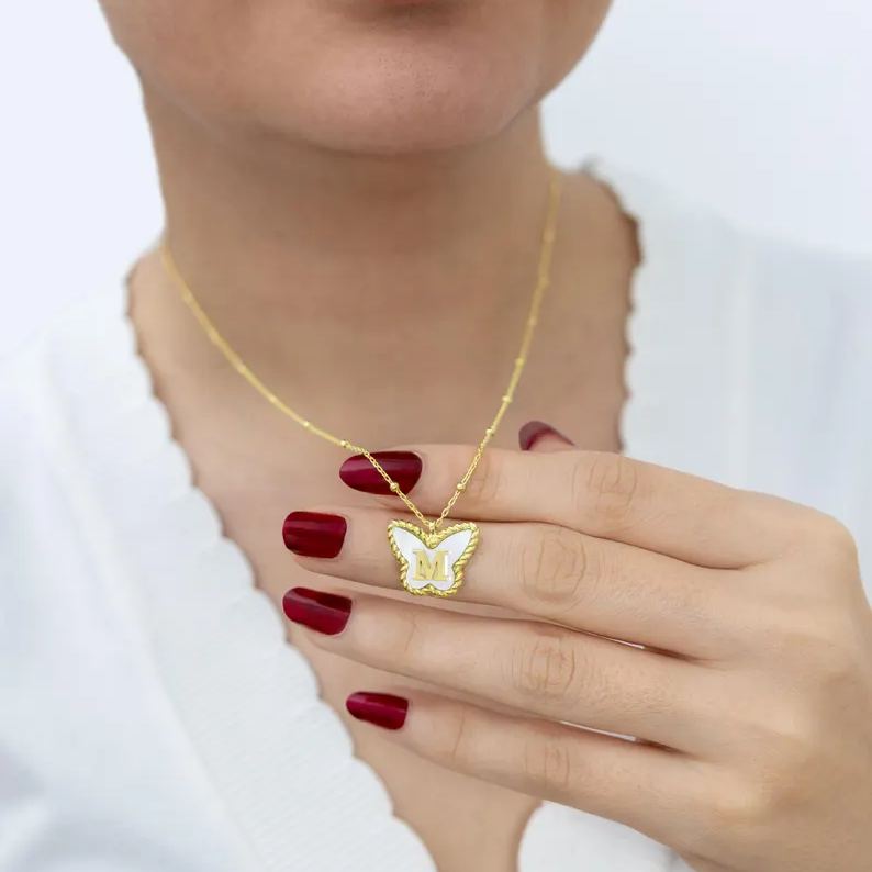 Personalized Initial Necklace Butterfly Pendant Necklace