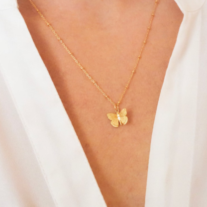 Gold Plated Initial Pendant and Butterfly Pendant Necklace
