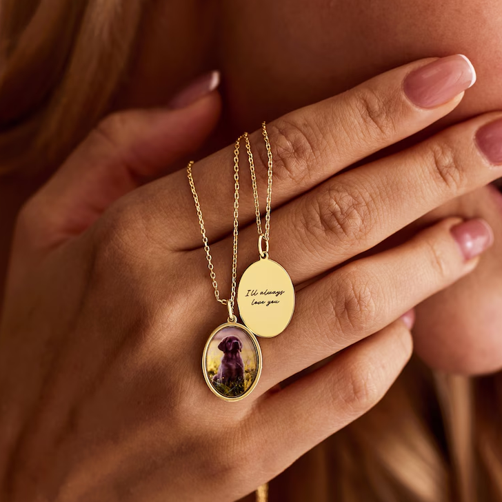 Personalized Gold Plated Oval Engravable Photo Pendant Necklace