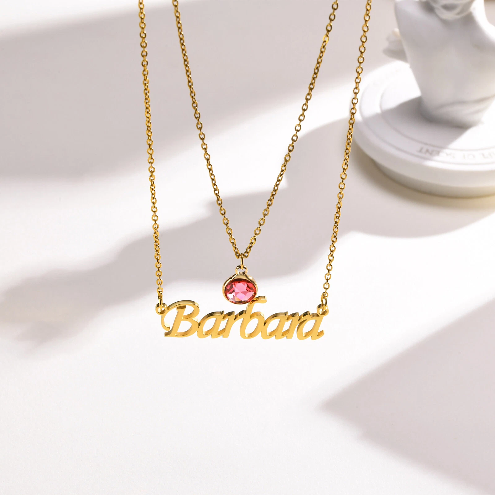 Personalized Double Chain Name Necklace with Birthstone Custom Name Necklace