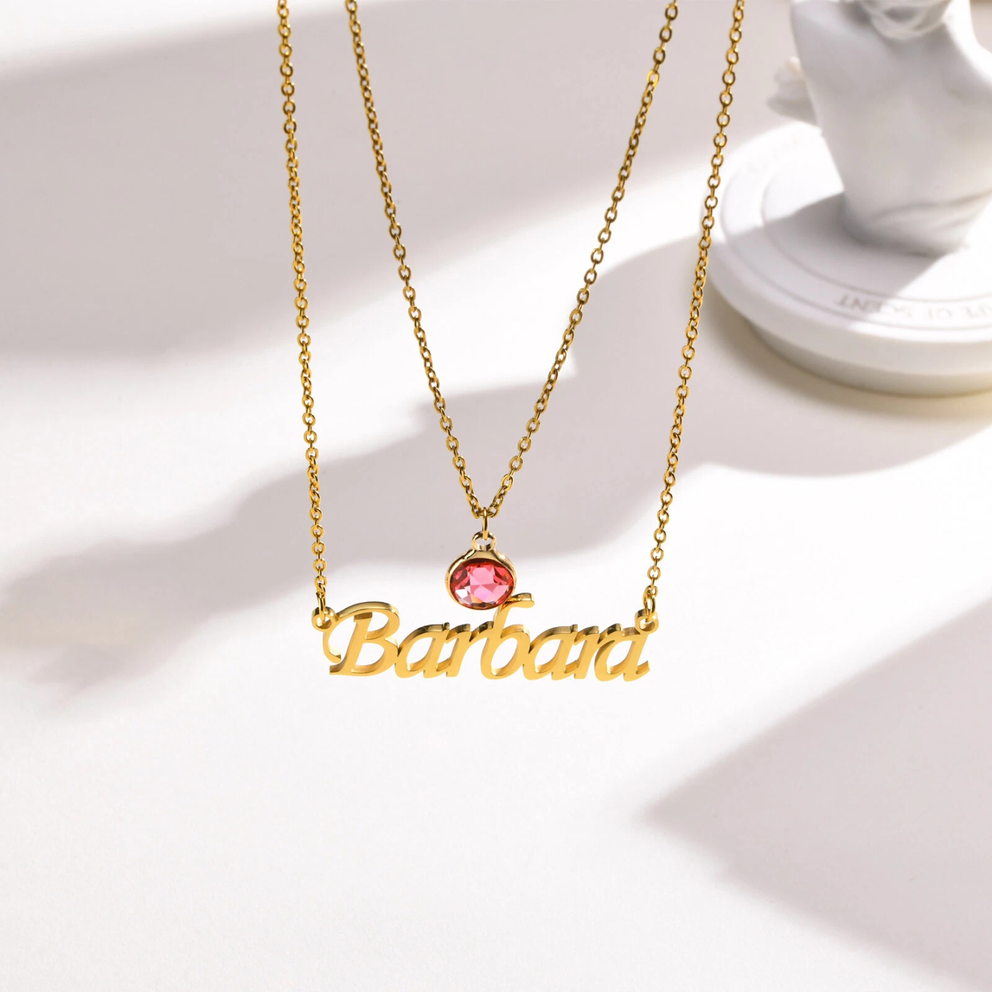 Personalized Double Chain Name Necklace with Birthstone Custom Name Necklace