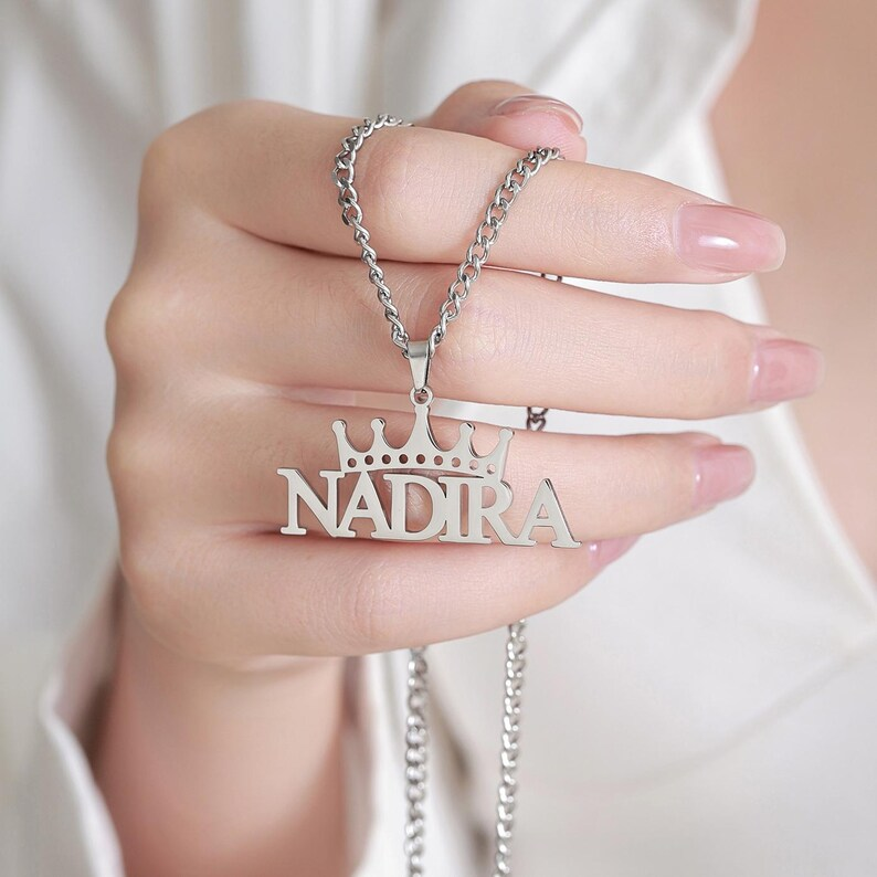 Personalized Crown Nameplate Pendant Custom Name Necklace
