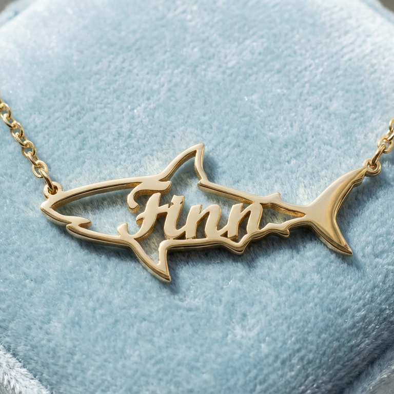 Gold Plated Shark Shaped Personalized Name Necklace