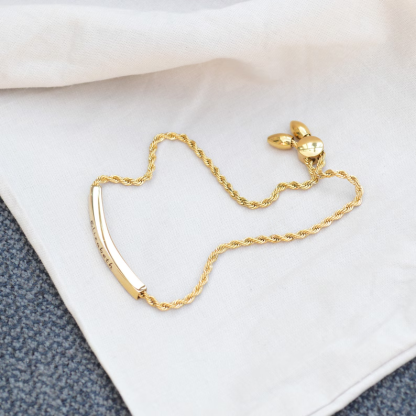 Personalised Name Bar Bracelet with Adjustable Rope Chain
