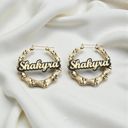 Acrylic Black Gold Plated Nameplate Personalized Custom Bamboo Earrings