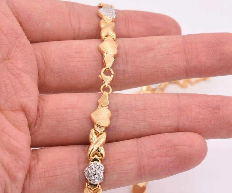 I Love You Kisses & Hearts Necklace Two Tone XOXO Chain Necklace