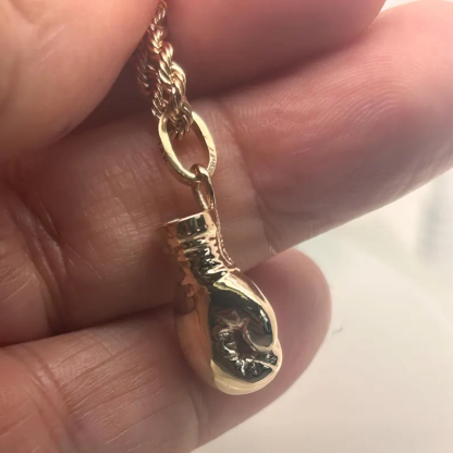 Gold Plated Boxing Glove Pendant Necklace with Rope Chain Sports Jewelry
