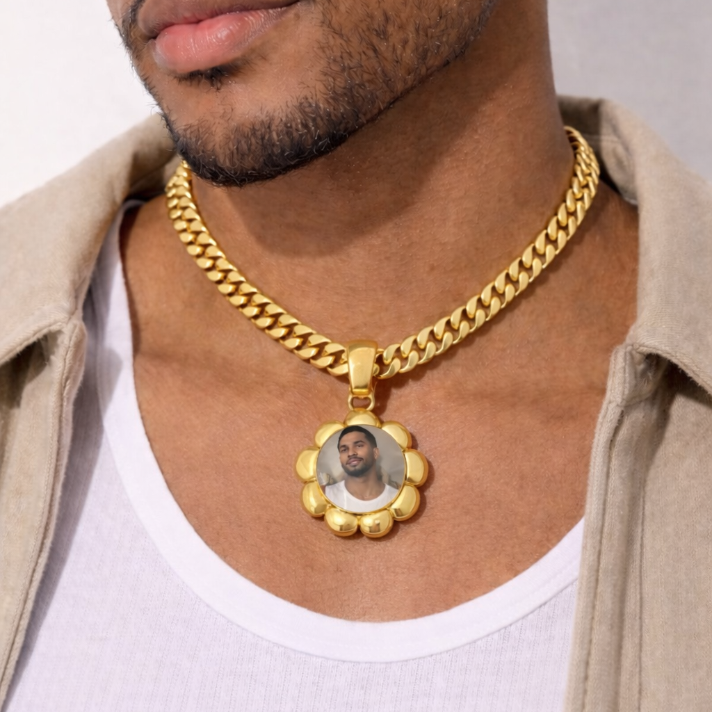 Gold Plated Flower Shaped Photo Charm Personalized Custom Photo Necklace