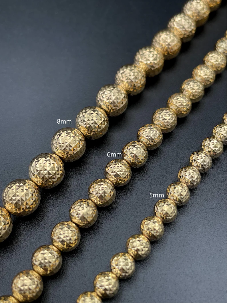Gold Plated Diamond Cut Beaded Chain Necklace Ball Chain