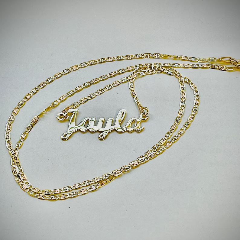 Gold Plated Personalized Custom Necklace With Tri-color Chain