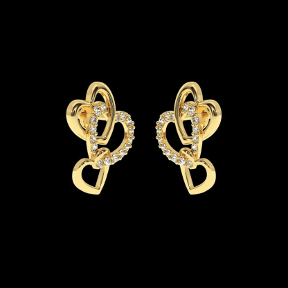 Shiny Diamonds Gold Plated Hearts Stud Earring