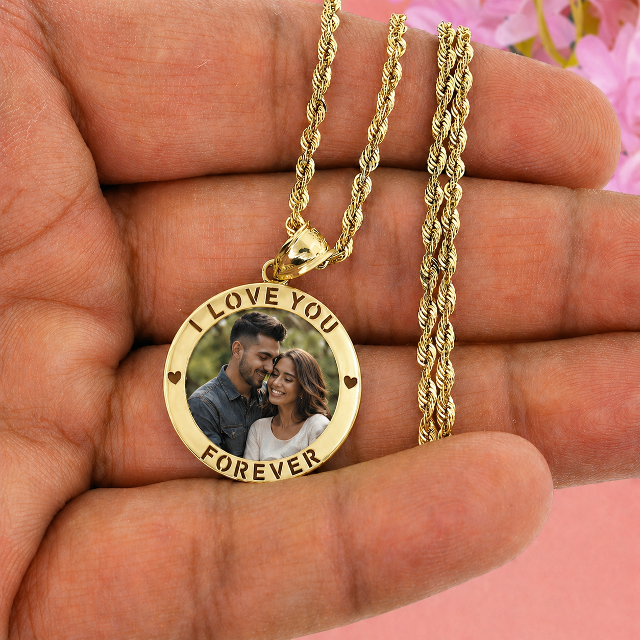 I Love You Forever Engraved Photo Charm Personalized Custom Photo Necklace