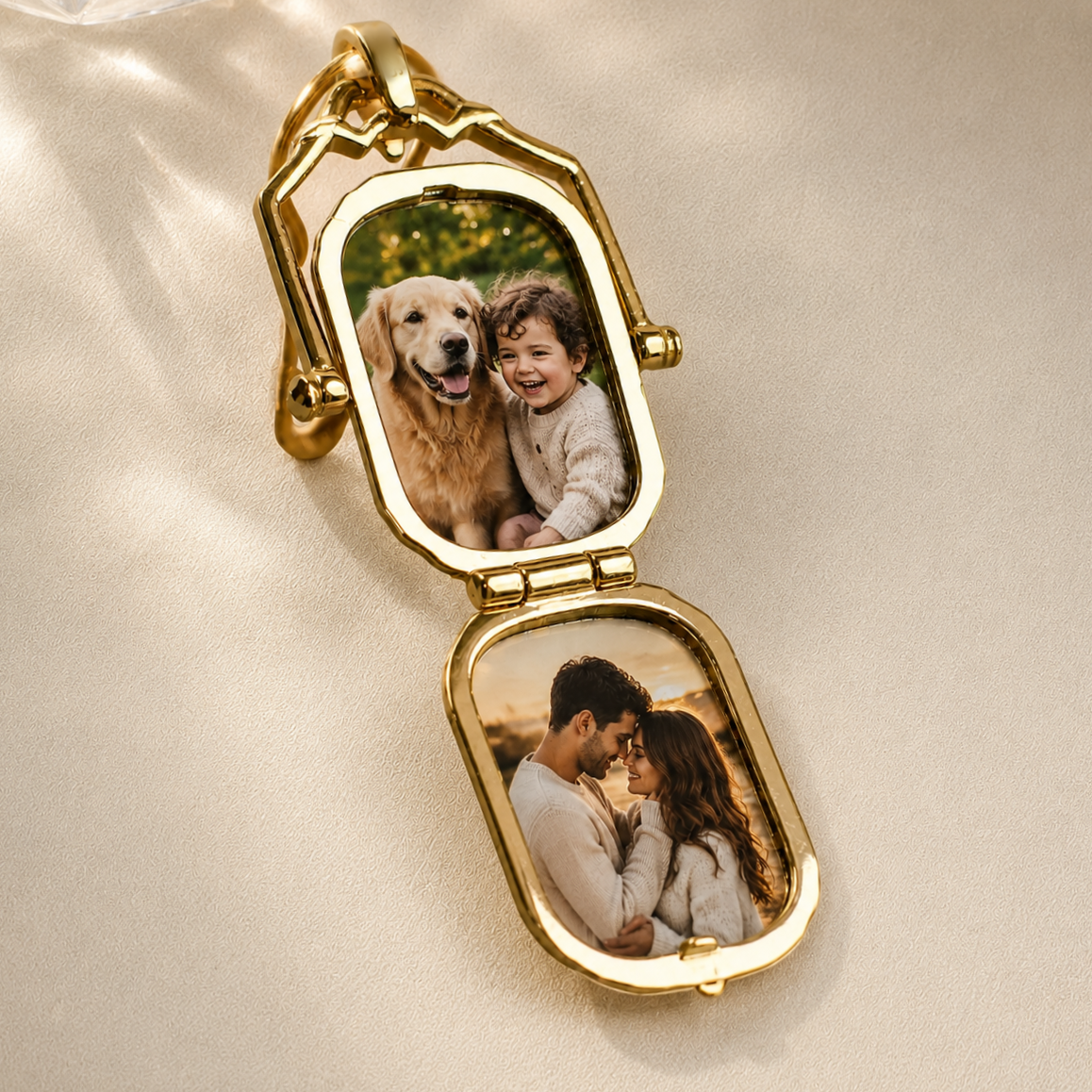 Gold Plated Antique Locket Necklace with Photos Inside