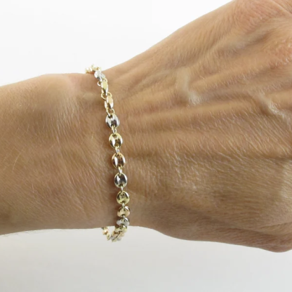 Tri-Color Gold Plated Puffed Mariner Link Bracelet