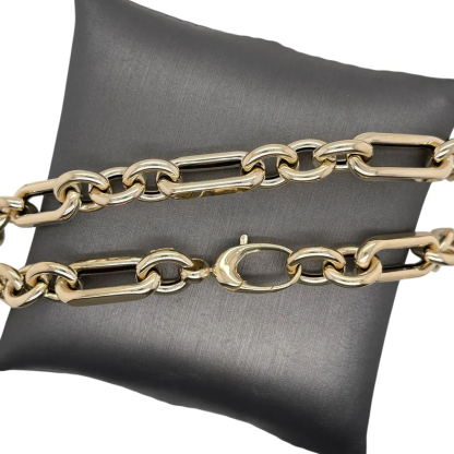 14k Gold Plated Italian Mixed Trombone Chunky Link Chain Necklace