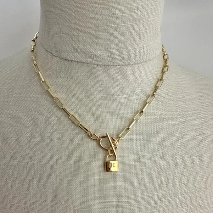 Chunky Personalized Engraved Initial  Padlock Pendant Necklace Custom Name Necklace