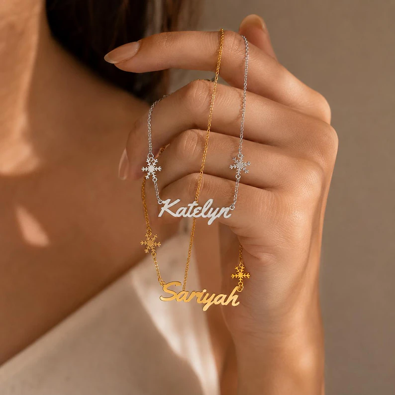 Gold Plated Snow Nameplate Necklace Personalized Name necklace